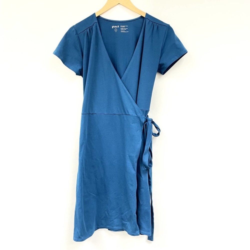 Pact Wrap Dress Womens Medium Teal Blue Organic Cotton
